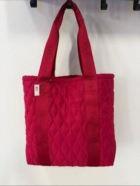 Victoria's Secret Quilted Deep Red Tote with Branded Straps
